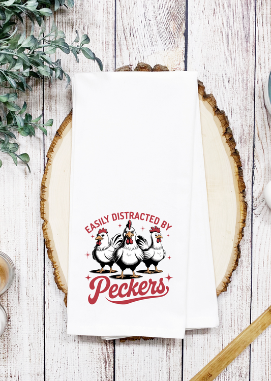 Easily Distracted by Peckers Kitchen Towel