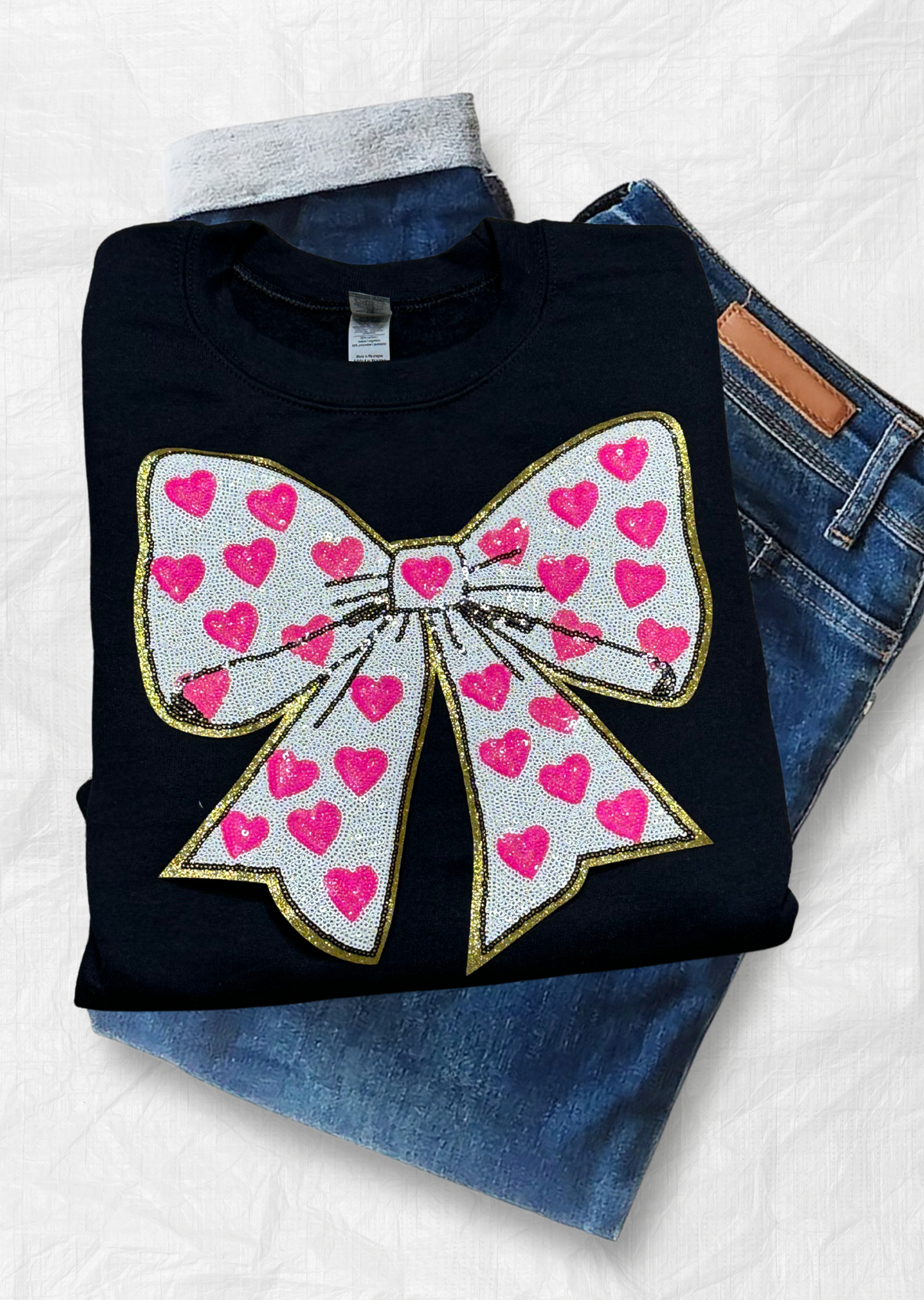 Heart Bow Sequin Patch Sweatshirt